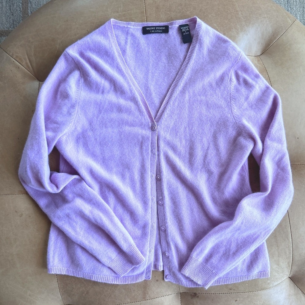 Valerie Stevens Vintage Y2K Cashmere Cardigan Sweater Womens M L Pink Preppy